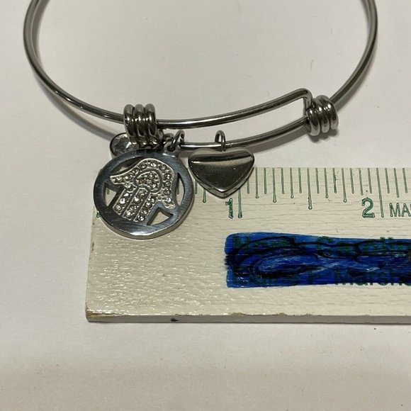 stainless steel adjustable slider bracelet hamsa  unity protection Silver Tone - Picture 9 of 9